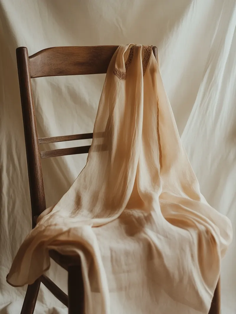 Tunique en soie sauvage teinte terre — création artisanale Dame en Soi, broderies délicates au col, couture fait main